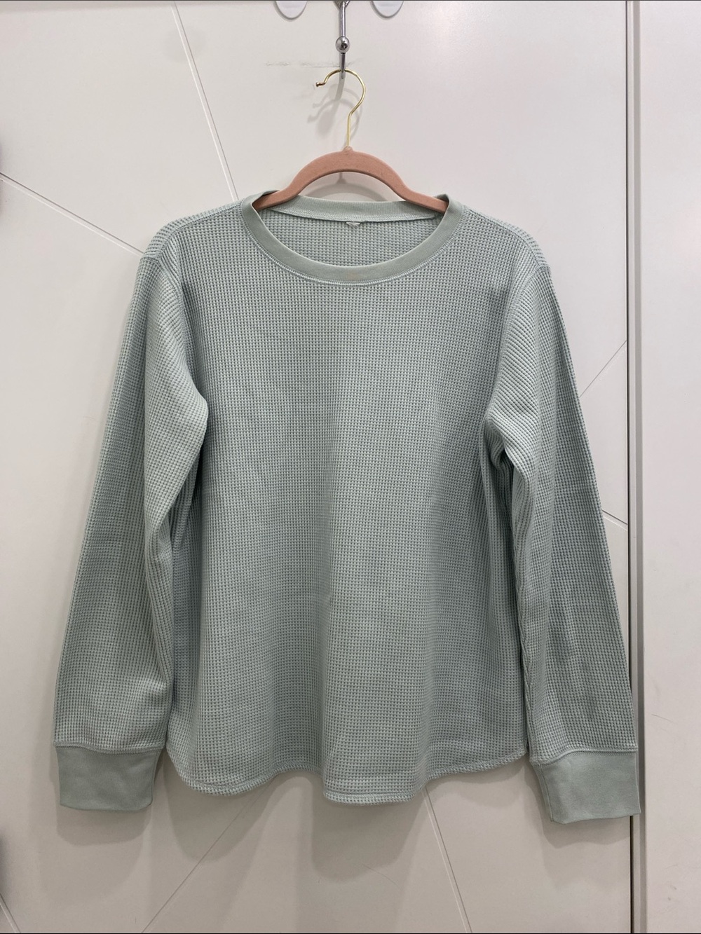 Light Sage Waffle Knit Long Sleeve Top |Oversized Boxy Waffle | Size Large